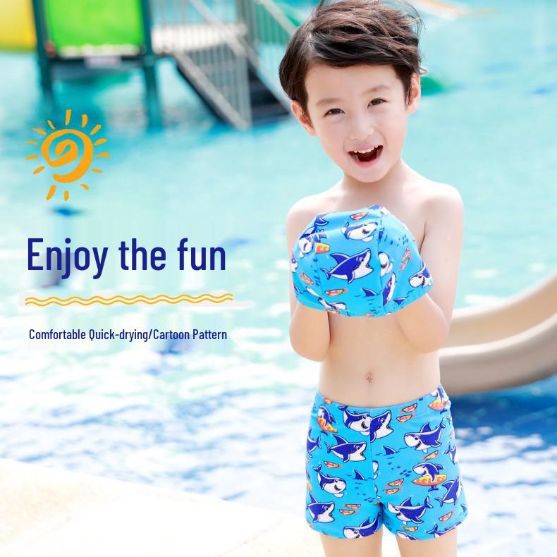 Summer Boys' Cartoon Swim Trunks and Cap Set for Kids and Teens