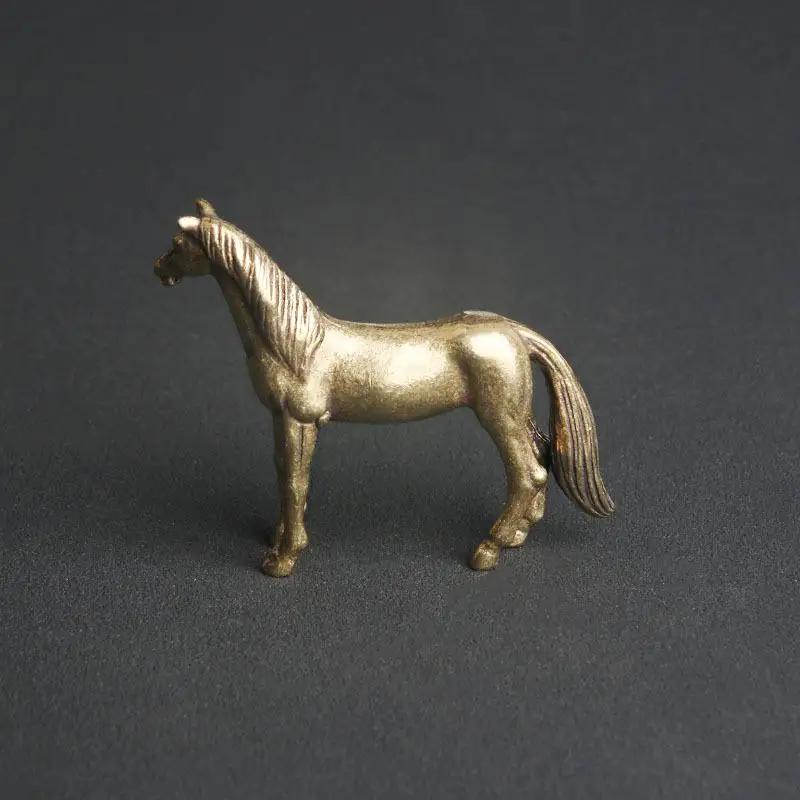 Feng Shui Ornament Antique Solid Long Tail Horse Figurines Copper Zodiac Animal Mini Desktop Decoration Crafts