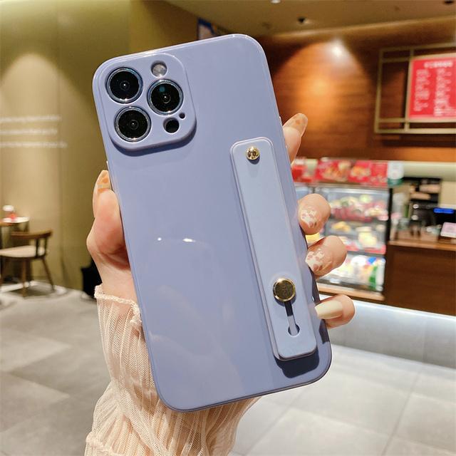 Coque de téléphone en Silicone avec support de dragonne, étui arrière couleur bonbon doux pour Iphone 13 Pro Max 12 11 Xs Max X Xr 7 8 Plus 13 Pro