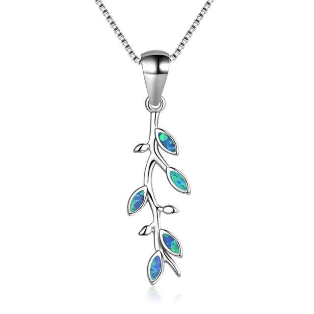 

Милый кулон в виде листа растения, дерева, синего, белого огненного опала, ожерелья для женщин из стерлингового серебра 925 пробы, ювелирные изделия с камнем по знаку зодиака, женское ожерелье синий