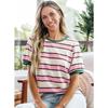 Womens Striped Contrast Color Loose Round Neck Short Sleeve Casual T Shirt