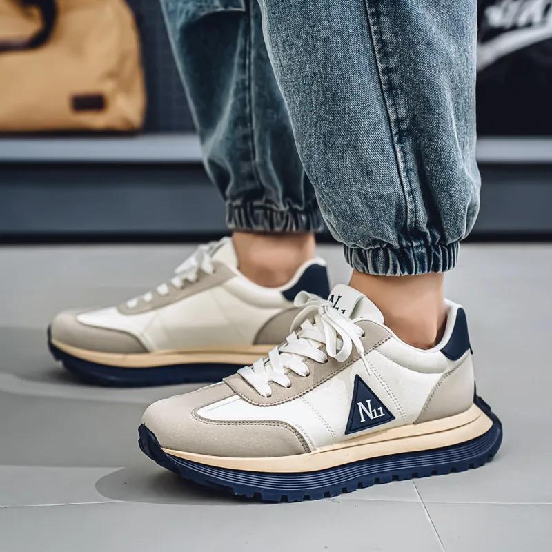 Fashion Spring New Men Casual Sports Shoes Versatile Leather Surface Thick Sole and Versatile Men Shoes Outdoors Comfortable Sneakers