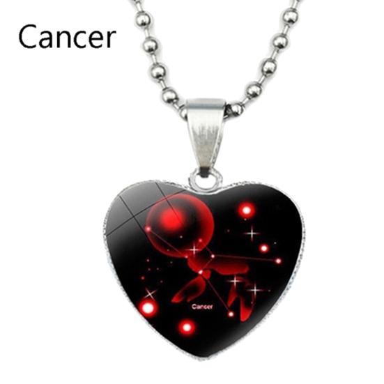 Love Heart Necklace Fashion Charming Glass 12 Zodiac Constellations Sign Pendant for Women