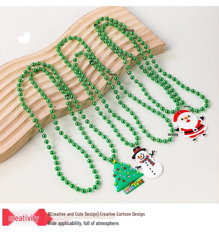 European & American Christmas Drip Oil Beaded Necklace: Cartoon Santa, Wreath & Tree Design for Women