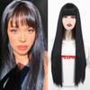 MERISIHAIR Brown Long Straight Wig with Blunt Bangs Synthetic Heat Resistant Fiber Wig for Women Daily Wear