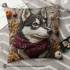 1pc Autumn Husky Throw Pillow Cover, 45.72x45.72 cm - Cozy Polyester, Vibrant Husky Design with Fall Leaves & Pumpkins, Zipper Closure - Machine Washa