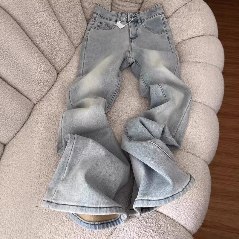 Women's Light-Colored Plush Thickened High-Waisted Flare Jeans - Winter 2026 Slimming Elastic Bell-Bottoms