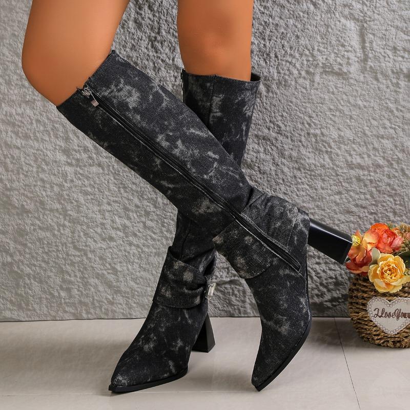 

Модные женские ботфорты на высоком каблуке, с острым носком, с принтом под змею, на блочном каблуке, высокие, больших размеров 42 чёрный