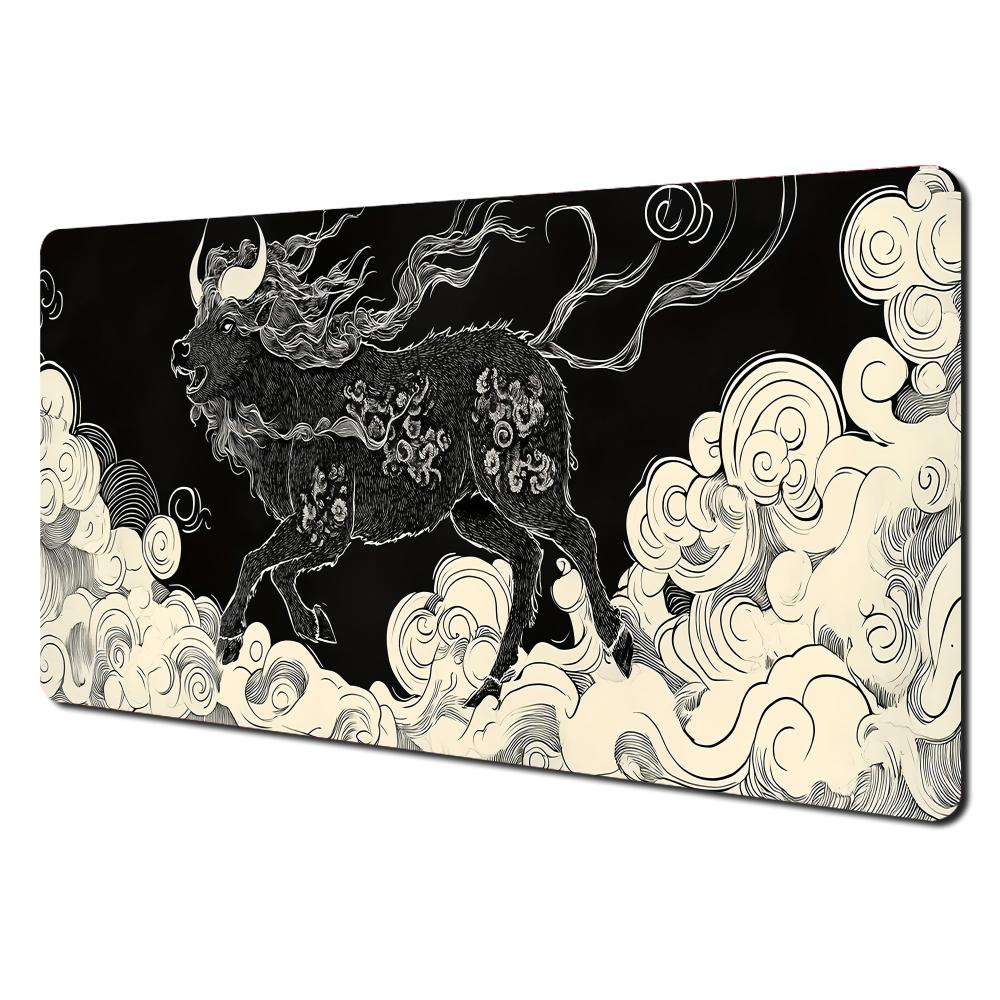 Japanesestyle divine beast ox Mouse Pad Desk mat with stitched edges Natural rubber base pc accessories Gaming mat maus pad rug