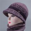 Winter hat women's fleece thickened thermal ear protection hat big brim old lady knitted wool hat