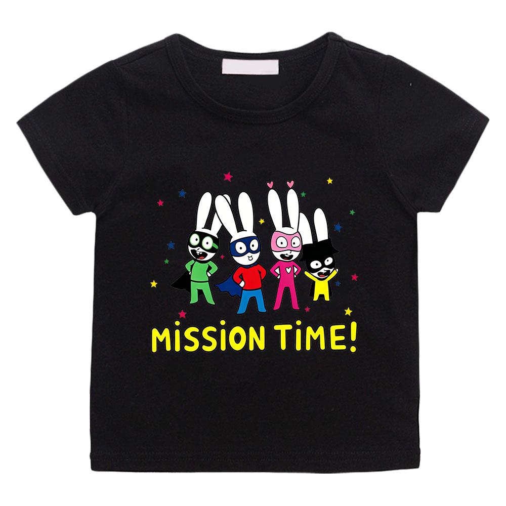 

100% Cotton Simon Super Rabbit Cartoon Children s T-shirt Cute Boys Anime Girls Manga Kids Tops Sports Casual O-neck Tees Summer 100 чёрный