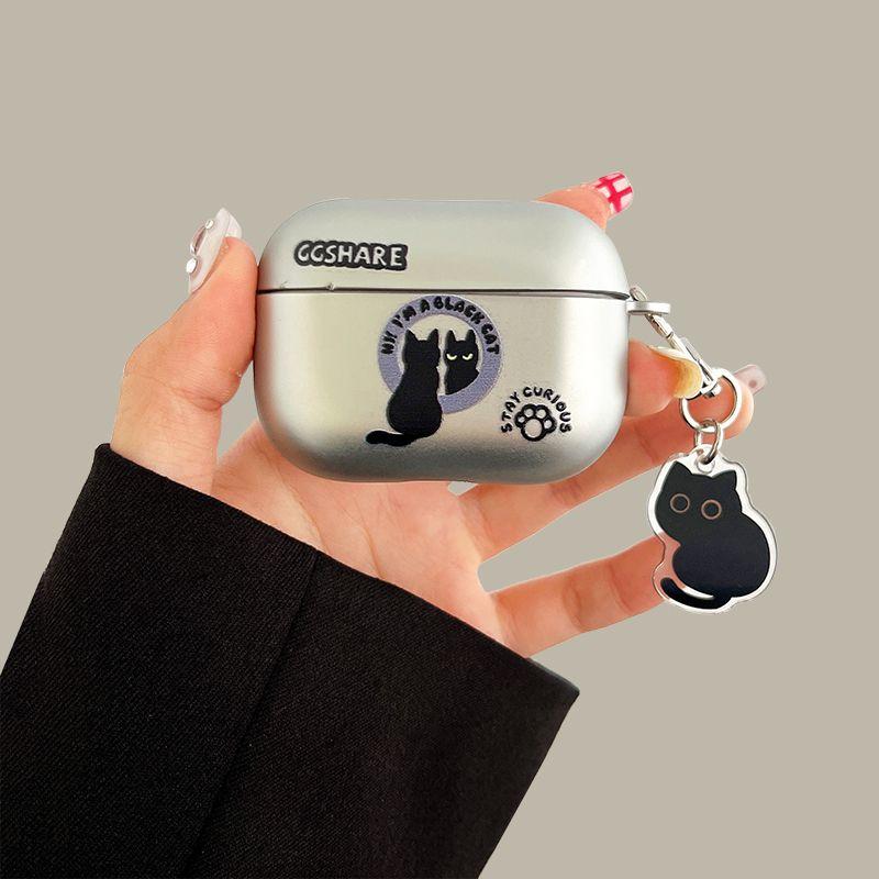 

Generation Frosted Electroplating 3 Generation Silicone Pro Niche Style Fancy 4 Generation Set All-Inclusive Drop-Resistant New Arrival Stylish Tide 2 Apple Airpods Pro Mirror cat + black cat pendant