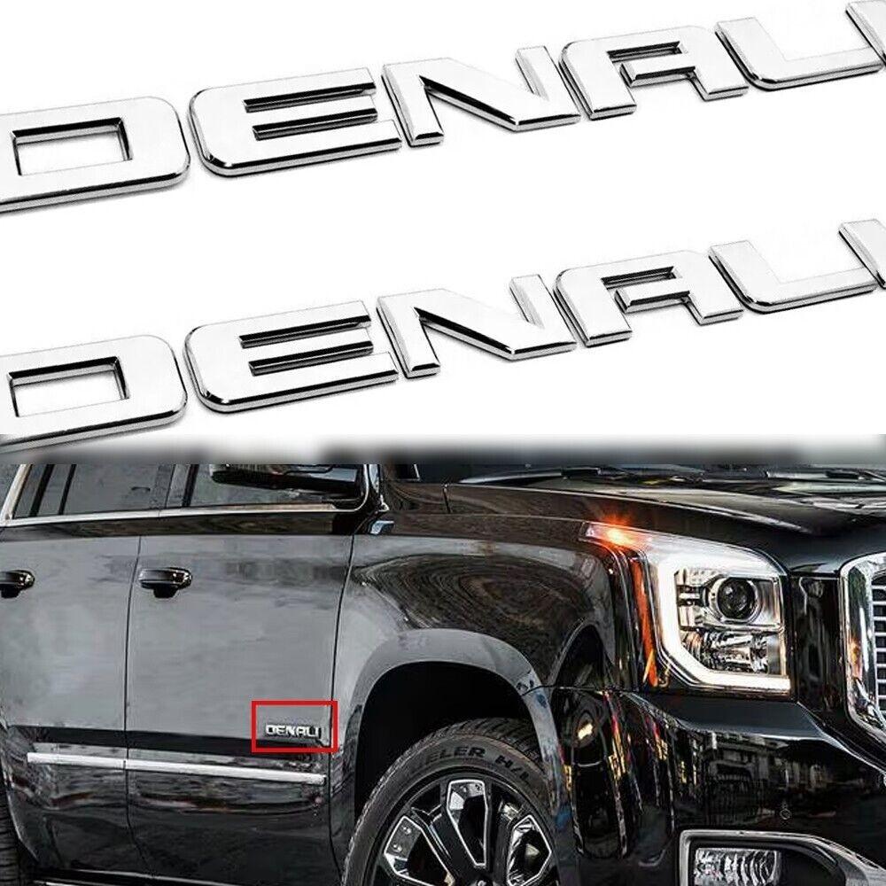 2Pcs Chrome Denali Side Emblem Letters For SIERRA YUKON ACADIA Door Tailgate