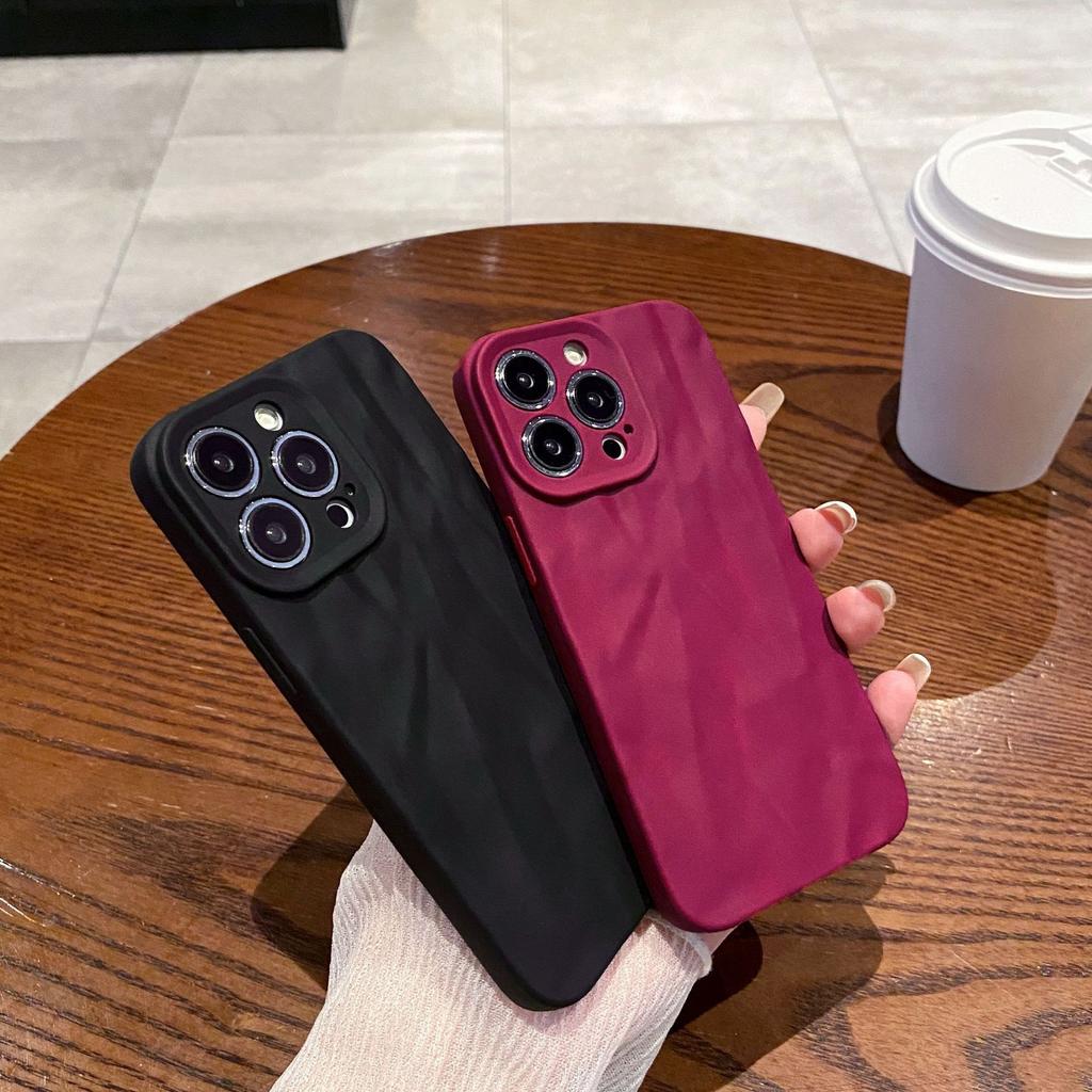 Simple Solid Color Matte Wrinkled Soft Shell Suitable for IPhone16 Mobile Phone Case Apple 15 Protective Case 14 13 Full Package