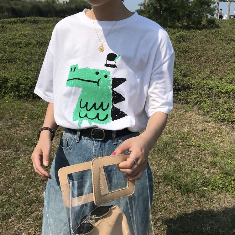 Summer Women Funny Cartoon Print T-Shirt Girl Harajuku Round Neck Loose Casual Y2K Harajuku Tops Graphic Tees Graphic T Shirts