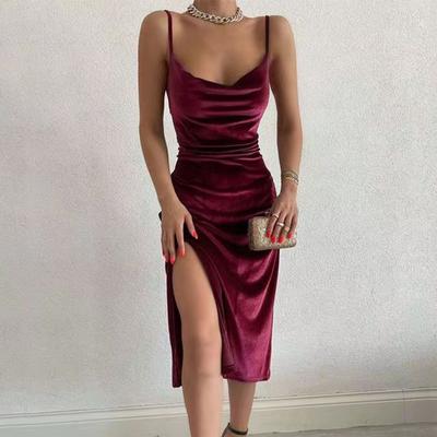 Vară New Slim Fit Split Sexy Rochie de petrecere Femei Elegantă fără spate Casual Rochii lungi cu talie înaltă Femei Solid Vintage Fashion Rochie fără mâneci 25760