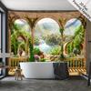 Renaissance Garden Tapestry Waterfall Forest View Balcony Arch Wall Hanging Backdrop