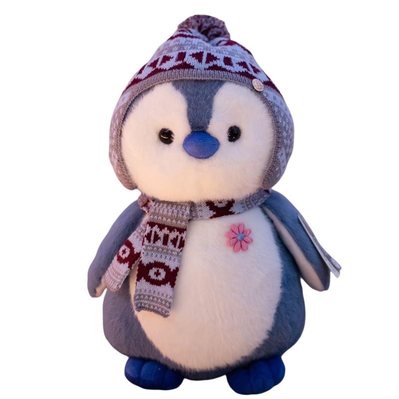 Cute Penguin Plush Toy With Christmas Scarf And Hat Soft Stuffed Animal For Girls And Kids 20cm Grey Penguin