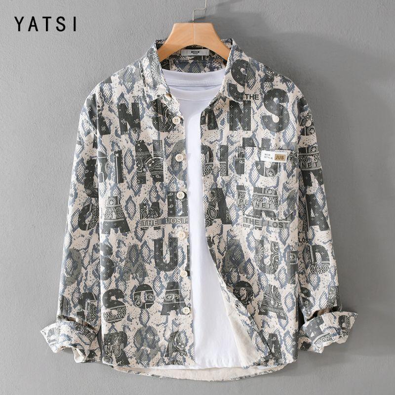 Japanese Letter Printed Personalized Lapel Shirt for Men Trendy and Cool Casual Long Sleeved Shirt Jacket Trendy