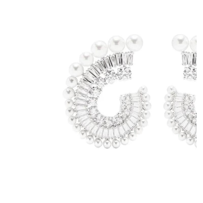 Swarovski Ariana Grande Capsule Collection Inlay Design Rhodium Plated Earrings Women's Silver 5720869