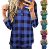 Women Casual Cotton Long Sleeve Plaid Shirt Women's Slim Jacket Shirt Top