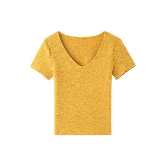 

Женская летняя футболка Jane Manni с V-образным вырезом и короткими рукавами — универсальный и стильный для девушек L (recommended 115-130 jin) жёлтый