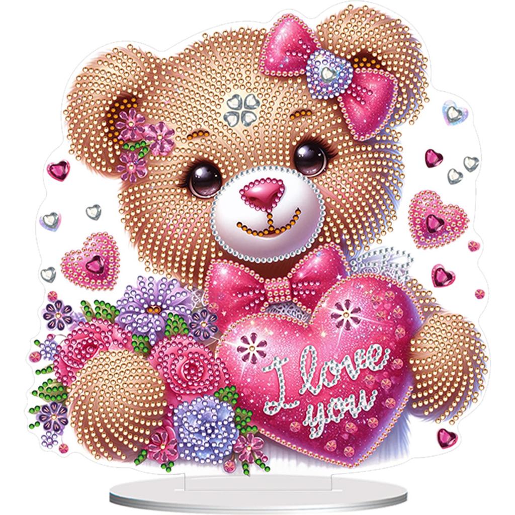 Round+Special Shape Desktop Diamond Art Kits Acrylic 5D DIY Diamond Art Tabletop Decorations Heart Rose Bear for Adults Beginner