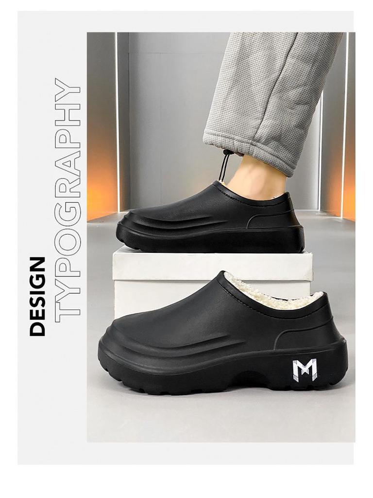 Men's Winter Plush Cotton Slippers: Thick, Waterproof, Non-Slip, Heel-Covered, Soft-Soled, Large Size, Warm.
