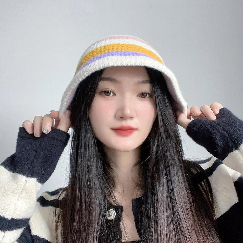 Rainbow Knit Bucket Hat (White)
