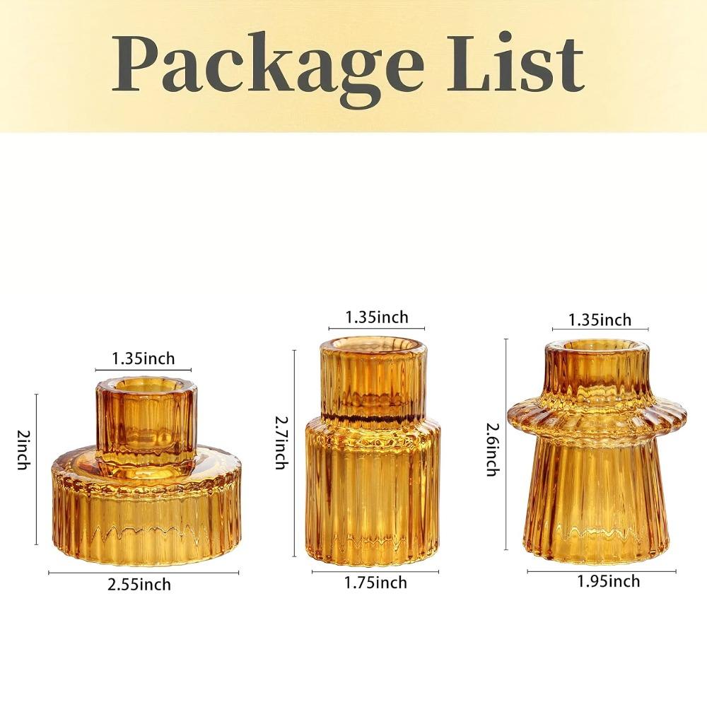 3Pcs Double Sided Vintage Ribbed Taper Glass Candle Holders for Table Centerpieces, Wedding Decorations Dinner Parties