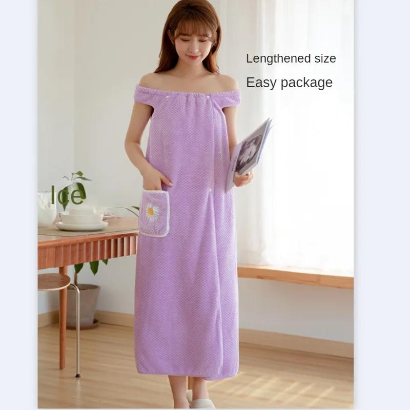 Wearable Bathrobe Household Women Wrap Adults Absorb Water Pure Cotton Dry Hair Skirt Long Style Bathroom Washable Bath Towel