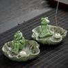 Meditation Frog Incense Stick Holder Ceramics Lotus Leaf Sitting Frog Incense Burner Home Office Desktop Decoration Ornament