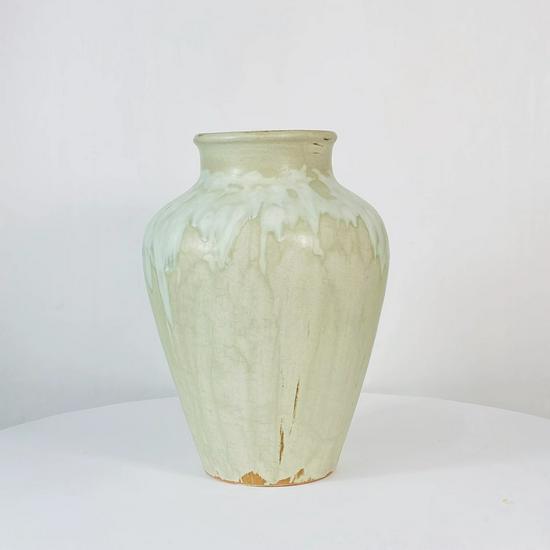 Celadon Cloud Glaze Ceramic Vase with Silk Daisy Flowers for Wedding Decorations