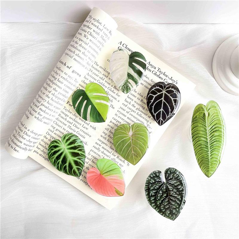 Japanese Korean Fresh Leaf Resin Airbag Holder - Retractable Folding Phone Stand