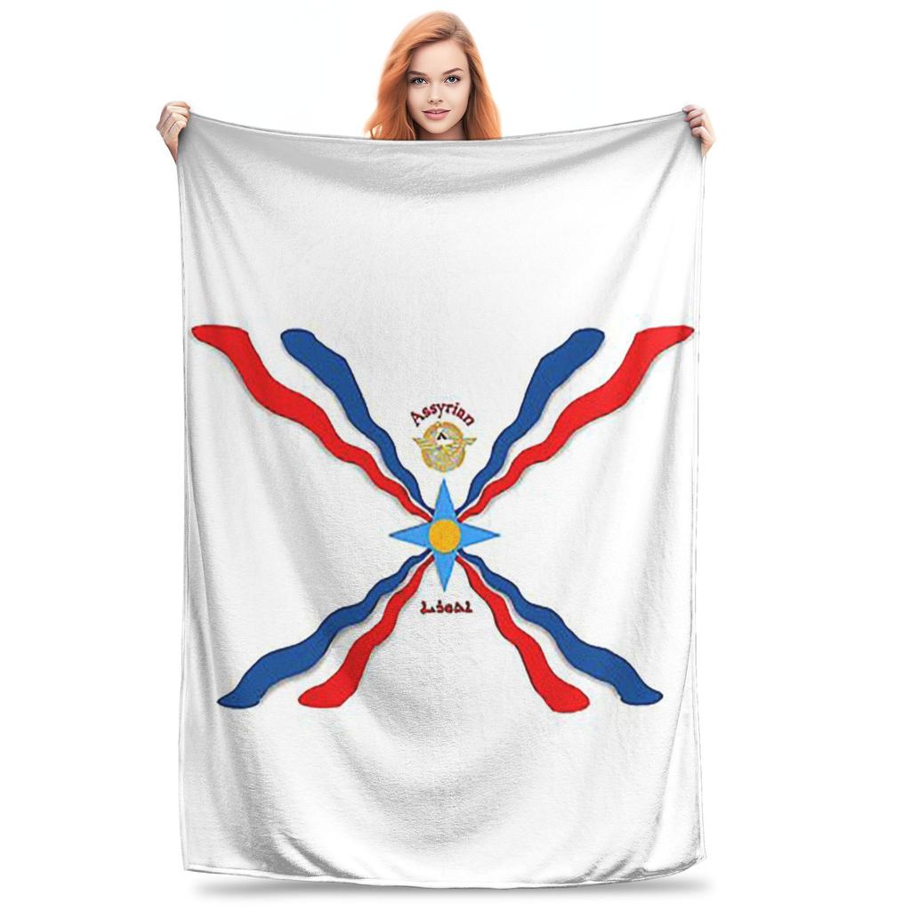Luxury Assyrian Suryoyo Flag Blanket Breathable Fleece Sofa Throw Blanket for Home Bedroom Travel Throws Bedspread Quilt