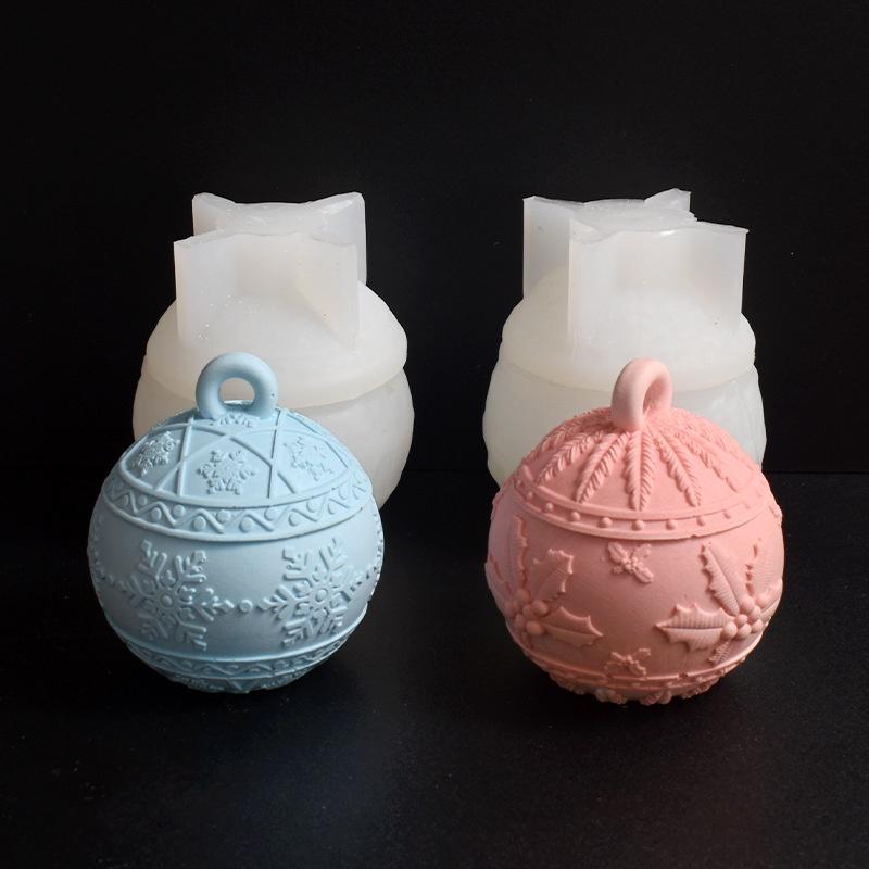 Christmas Round Ball Jar Silicone Mold With Lids DIY Handmade Concrete Relief Snows Berry Scented Candle Vessel Molds Xmas Decor