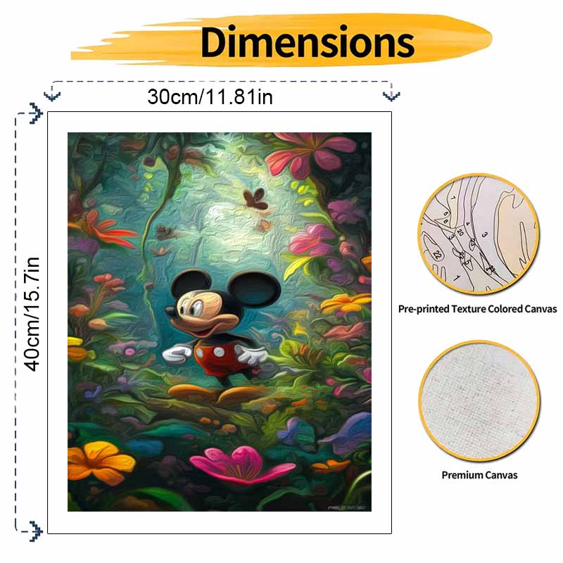 Disney Mickey Mouse In Forest With Colorful Flowers Oil Painting Kit Home Decor Gift