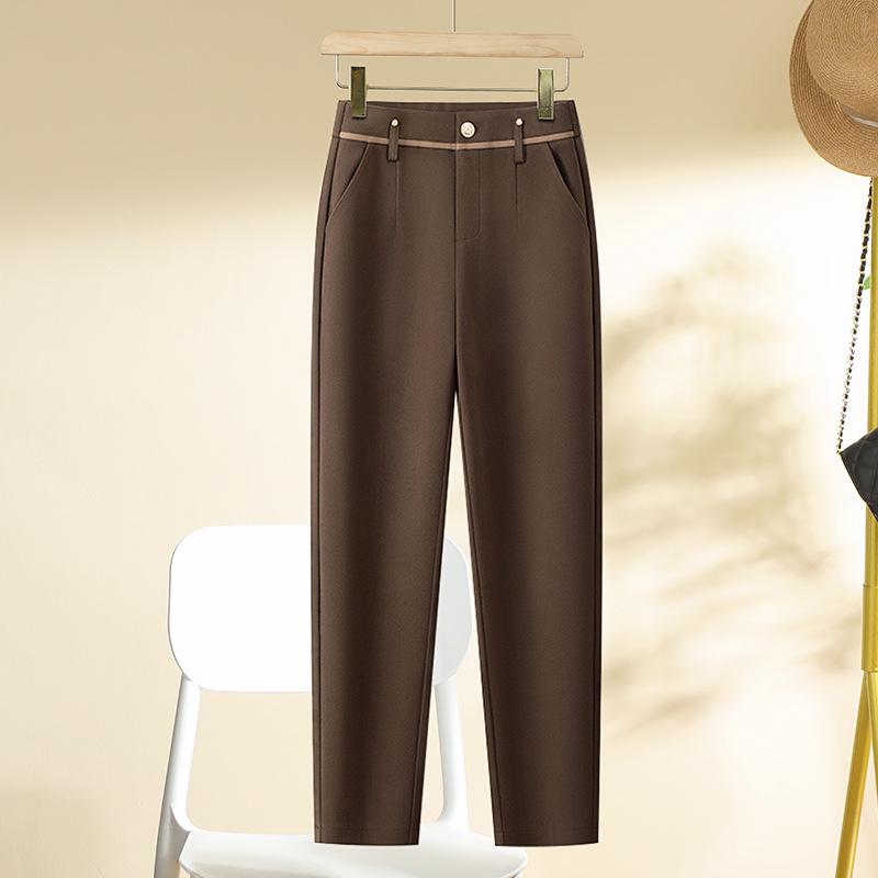 

Женские шерстяные брюки гаремы с высокой талией - Осень-Зима 2024, Толстые на флисовой подкладке, Слим-фит, Брюки с прямыми штанинами. 32