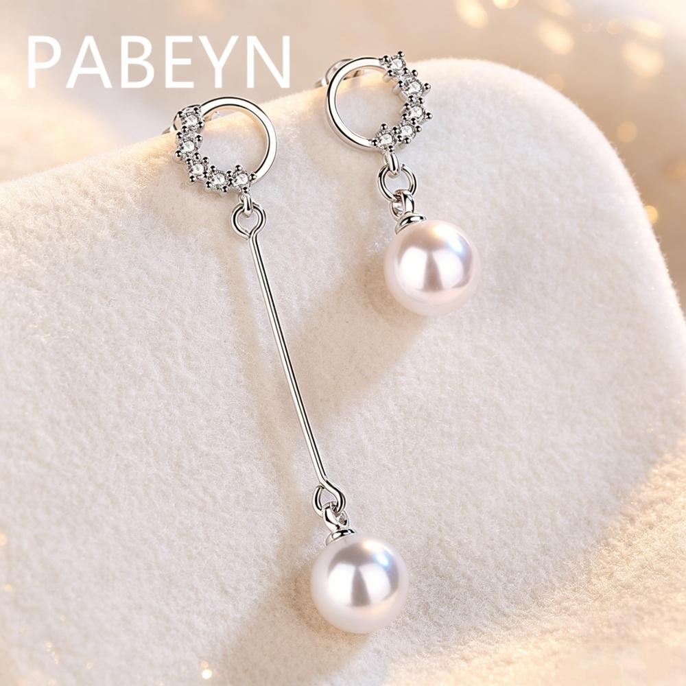 925 Sterling Silver Fashion Temperament Irregular Round Zircon Fringed Pearl Earrings Birthday Party Anniversary Gift