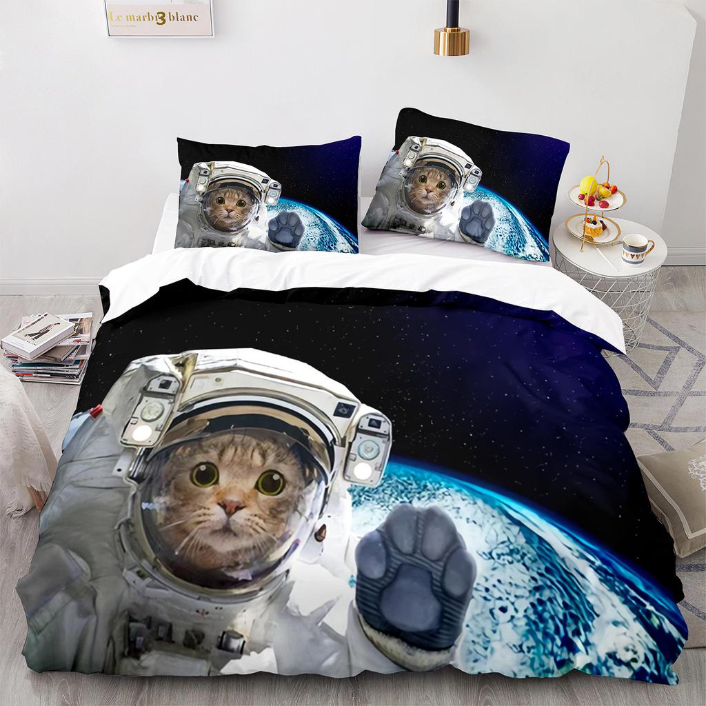 3D Three-Piece Kitten Quilt Cover Size Three-Piece Set