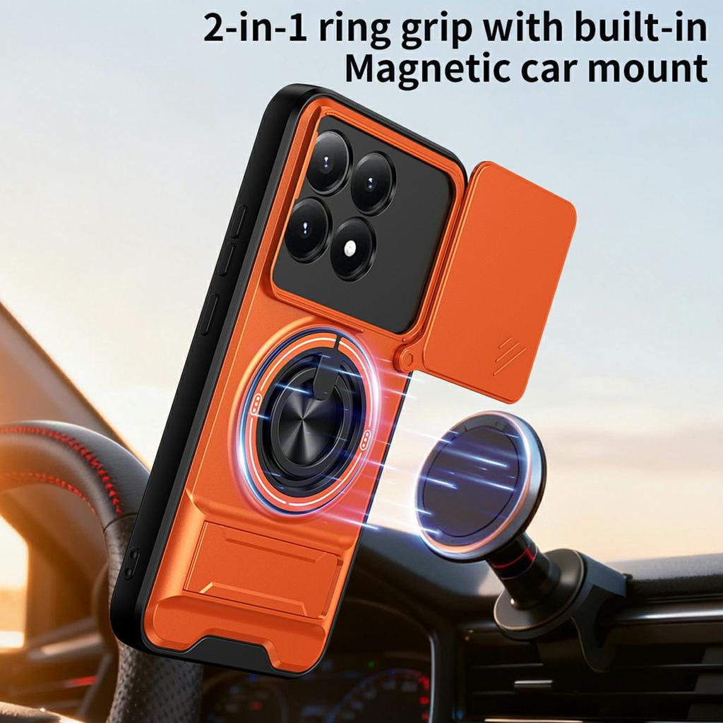 For Xiaomi 15T Magnetic Case Ring Holder Foldable Kickstand TPU PC Phone Cover with Camera Lens Slider