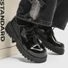 New Men's Bright Black Business Casual Leather Shoes Big Head Derby Niche Low Top Thick Sole Heightening Men's Shoes Z13