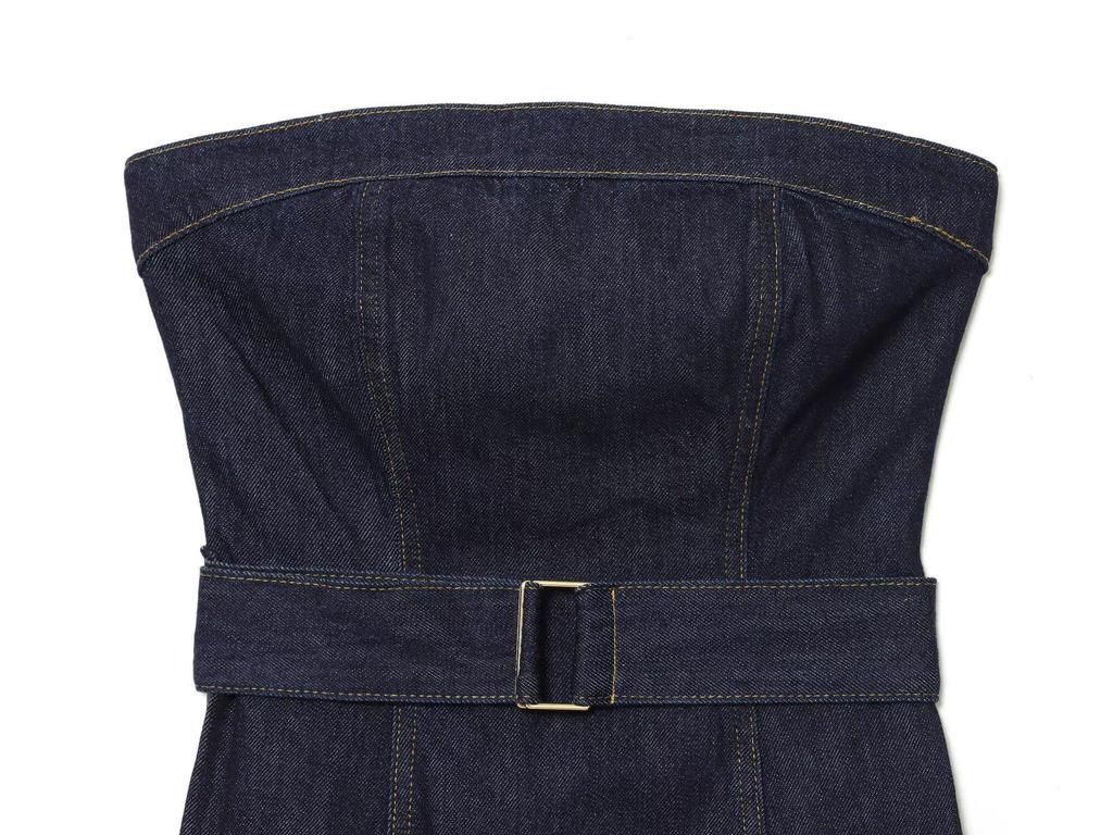 European-American Women's Sleeveless Denim Bandeau Top and Straight Leg Jeans Set with Belt