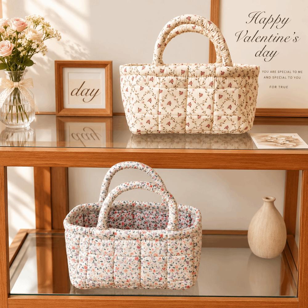 Open Top Quilted Storage Basket Quilted Laundry Basket With Handles  Desktop Organization