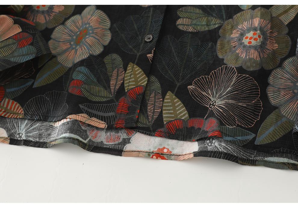 Autumn 2025 Artistic Retro Floral V-Neck Shirt: Cotton Linen, Age-Reducing, Plus Size, Casual