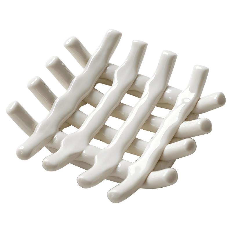 Countertop Ceramic Soap Dish with Raised Drain Rails for Bathroom Sink Use, Kitchen Counter and Guest Washroom