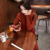 Lightly Mature French Retro Rust Red Cross-Strap Knit Dress With Waist-Cinch - Women's Autumn/Winter A-Line Mid-Length Skirt