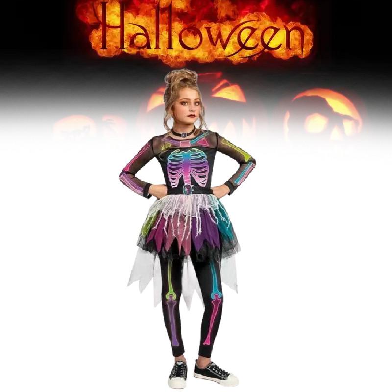 Halloween Human Skeleton Costume For Kids With Polyester Fabric For Party Dress Up