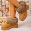 Fashion Women's Faux Fur Flat Snow Boots Winter Thick Sole Chunky Platform Ankle Boots  Plus Size Warm Comfort Non Slip Cotton Boots