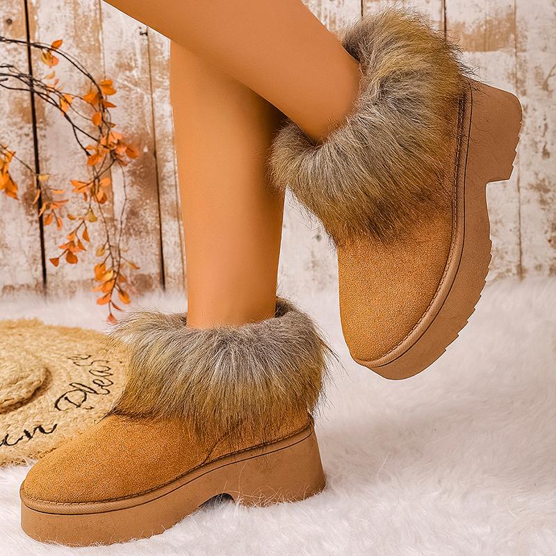 Fashion Women's Faux Fur Flat Snow Boots Winter Thick Sole Chunky Platform Ankle Boots  Plus Size Warm Comfort Non Slip Cotton Boots